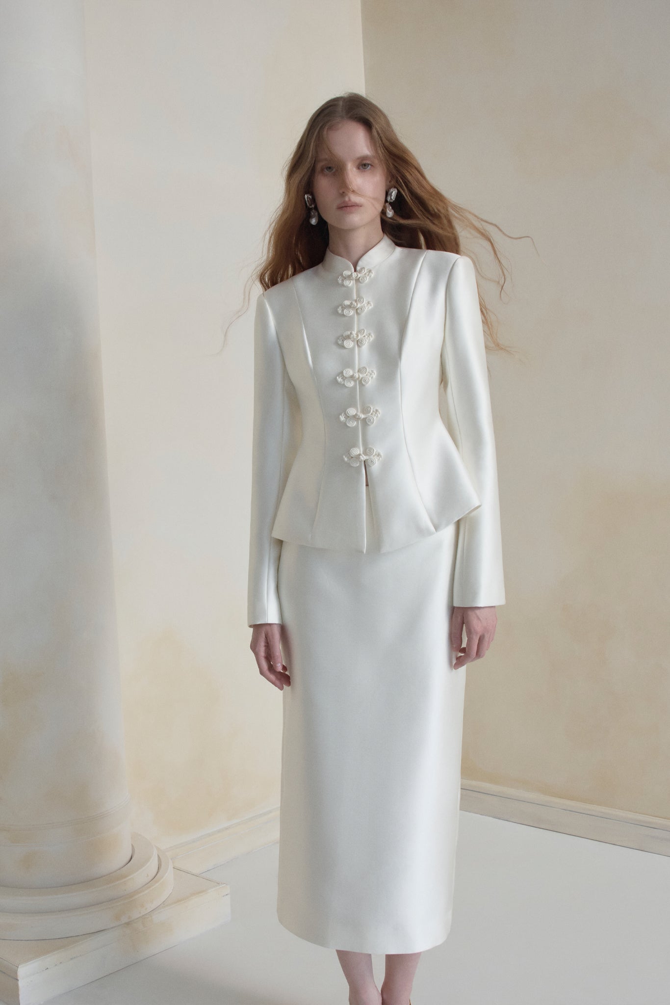 Blanc Taffeta Midi-skirt
